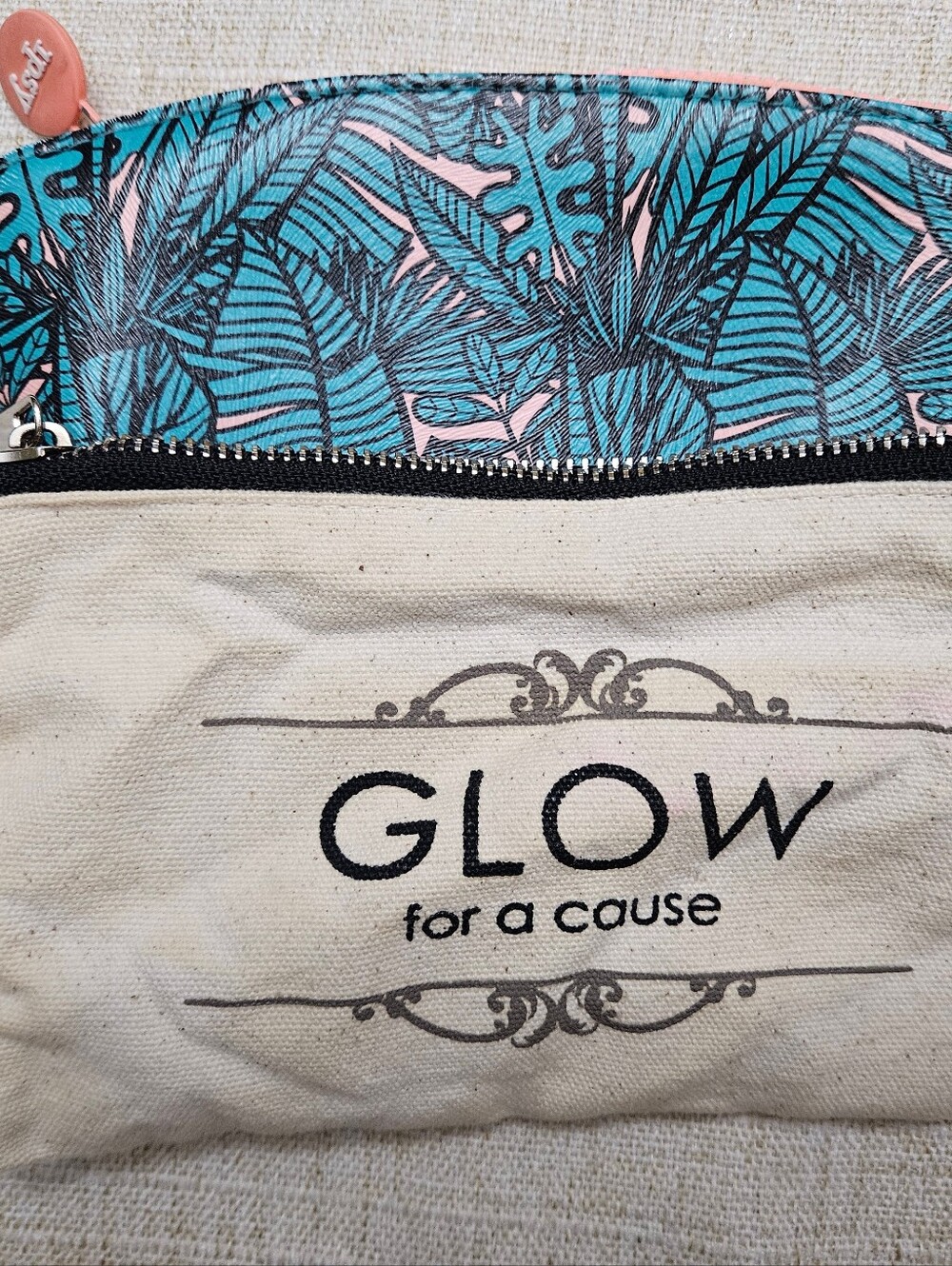 Canvas Cosmetic Pouch – Teal & Pink Trim